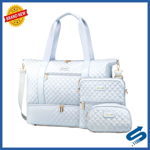Spacious Travel Duffel Bag with Shoe Compartment, Makeup Bag, Crossbody Bag